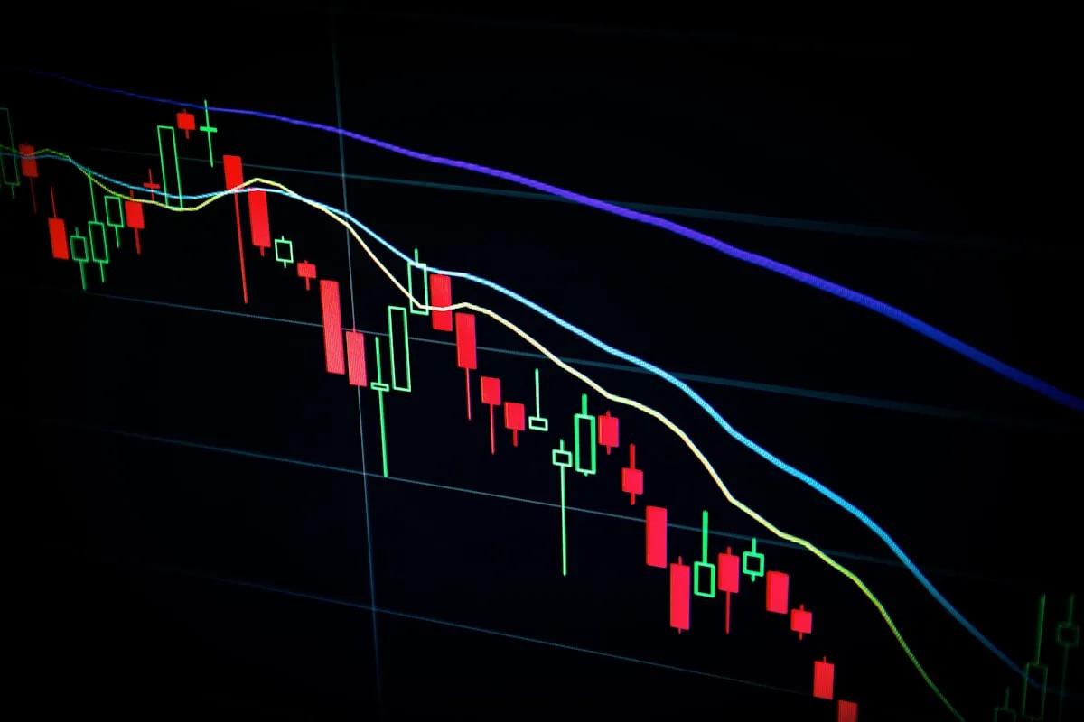 Multi-monitor trading desk with algorithmic charts